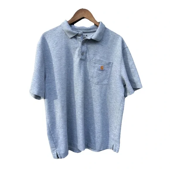 Carhartt Men's L Gray‎ Loose Fit Polo Shirt Short Sleeve Pocket Knit Casual/Work