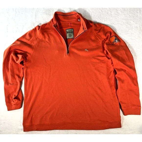 Tommy Bahama NFL‎ Cleveland Browns 1/4 Zip Pullover XL Pima Cotton Orange Logos