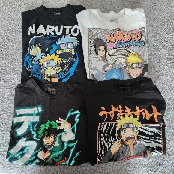 Men’s Small Anime Graphic Tee Bundle Naruto, Naruto Shippuden & My Hero Academia