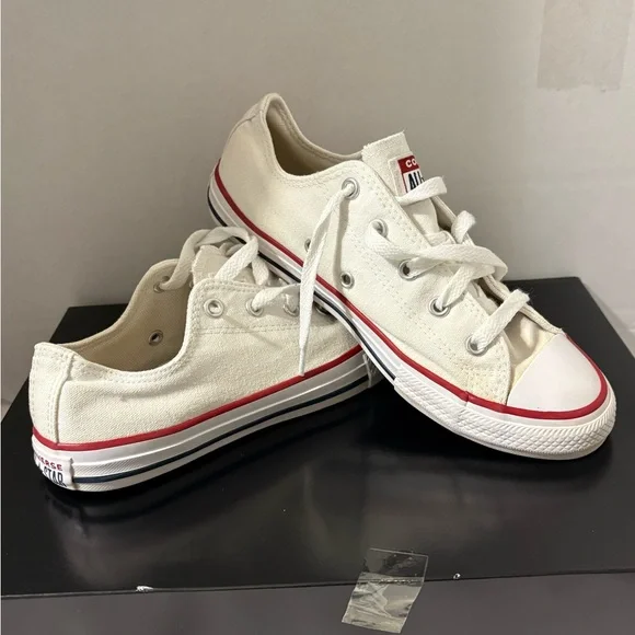 Converse All Star Sneakers Youth Size 3‎ tennis shoe white red trim low top