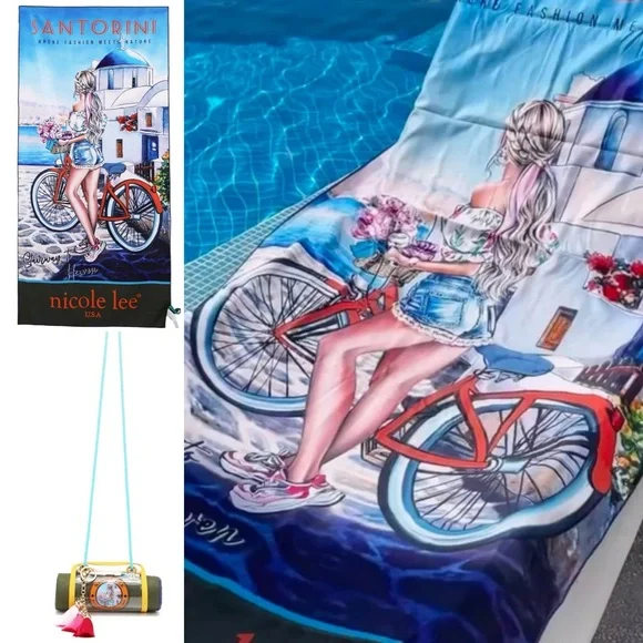 NICOLE LEE~BEACH TOWEL-w/Crossbody Strap & Tassel Keychain~NEW in Sealed Pkg.