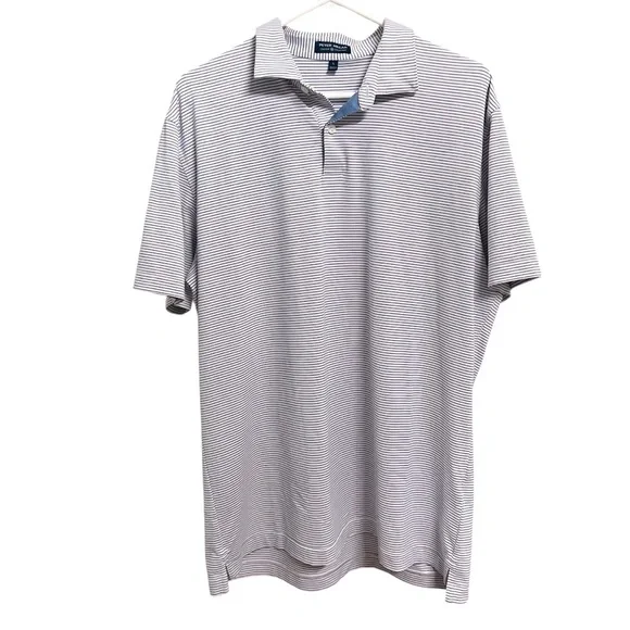 PETER MILLAR CROWN CRAFTED PINK NAVY STRIPED SHORT SLEEVE GOLF STRETCH POLO L