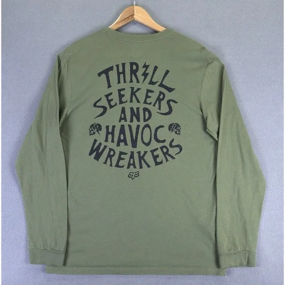 Fox Racing Shirt Large Olive Green Thrill Seekers Havos Wreaker Moto Y2K