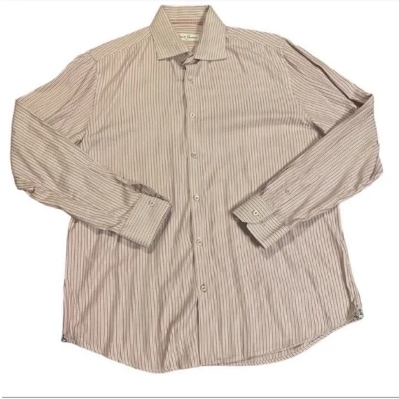 Robert Graham Button Down Pink and‎ White Stripes Paisley Flip Cuff Size 16.5