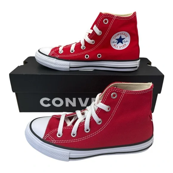 Converse Youth Girl Chuck Taylor All Star High-Tops Red Canvas‎ Sneakers, Size 1
