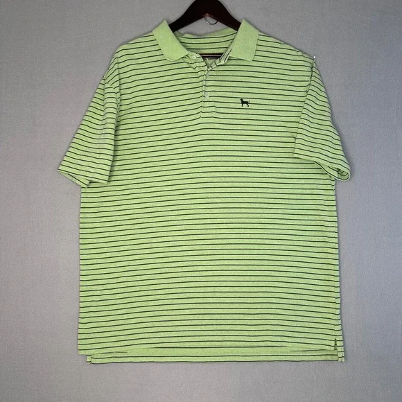 The Black‎ Dog Striped Polo Shirt Mens XL Short Sleeve Green Golf Casual