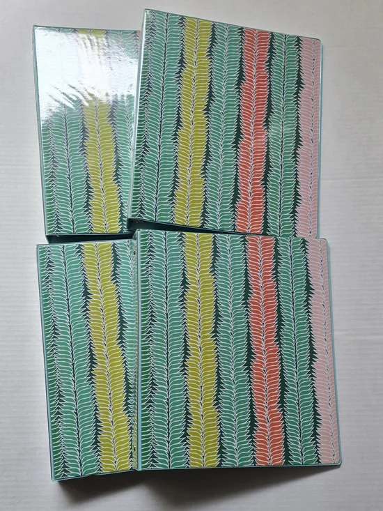 Patterned Multi-Color Home Office Binder - Green, Yellow, Coral, Pink