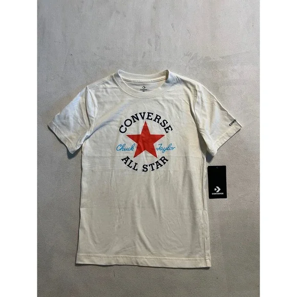 Converse Chuck Taylor All Star Kids Boys Cream Graphic T-Shirt Size M 10-12 YRS