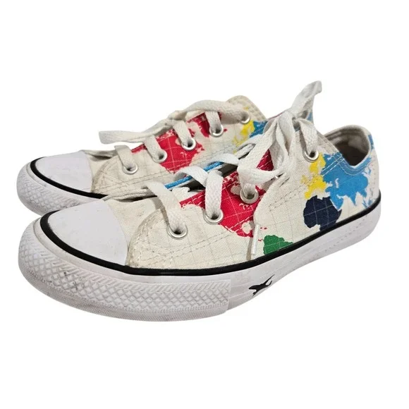 Converse All Stars‎ Youth Size 1 / 32 World Map sneakers Geography Travel Canvas