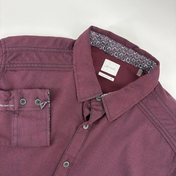 J.B. Holt Men's Large Maroon Standard Fit Long Sleeve Button Up Floral‎ Collar