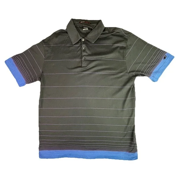 Nike Tiger Woods Collection Golf Polo Shirt Mens Large Black Striped Dri-FIT