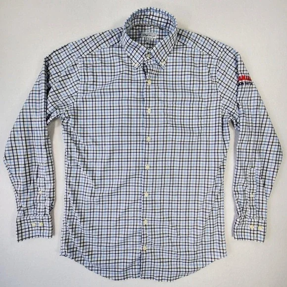 Peter Millar Yamaha Golf Button Down Shirt Mens Medium Blue‎ Plaid Stretch
