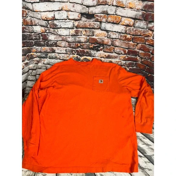 Carhartt Mens Long Sleeve Pocket T-Shirt Orange 2XL Tall Original Fit Cotton