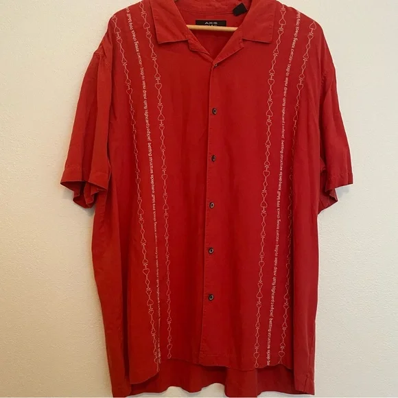 Axis‎ LA Short Sleeve Button Up Shirt Men’s XXL Red/Orange Silk Cards Gambling