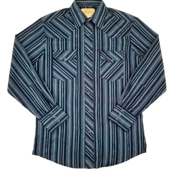 Wrangler NWT Black / Metallic Silver Western Cowboy Long Sleeve Shirt, Size Lg