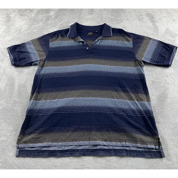 IZOD Golf Mens Blue Striped Textured Cotton Cool-FX Short Sleeve Polo Shirt M