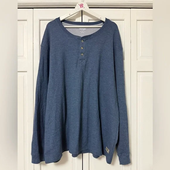Wrangler Long Sleeve Blue Waffle Knit Henley Top Layers Outdoors 3XL