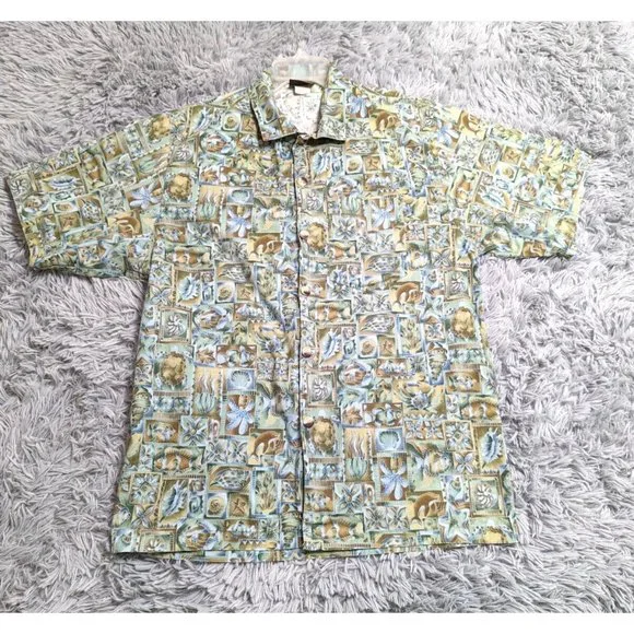 Vintage 90s Toucan Dance Hawaiian Button Shirt Mens Size Medium Colorful Outdoor