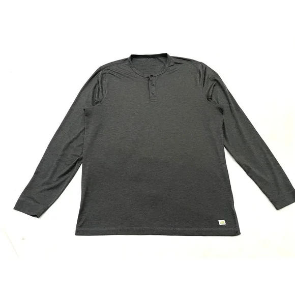 Vuori Long-Sleeve Ease Performance Henley Large Heather Gray Stretch Wicking