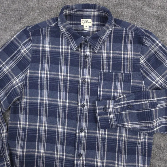J Crew Lightweight Seaboard Soft-Knit Shirt Mens M Blue Plaid Brushed Flannel