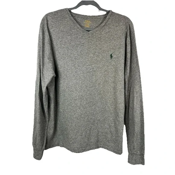Polo‎ Ralph Lauren Gray V-Neck Long Sleeve Shirt Large Cotton Soft Quiet Luxury