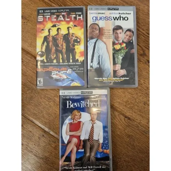 PSP PlayStation Portable Three Movie Lot Bewitched, Guess‎ Who And Stealth