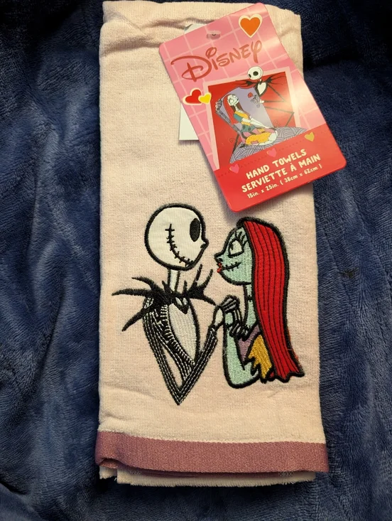 Disney The Nightmare Before Christmas Jack & Sally Pink Hand Towel