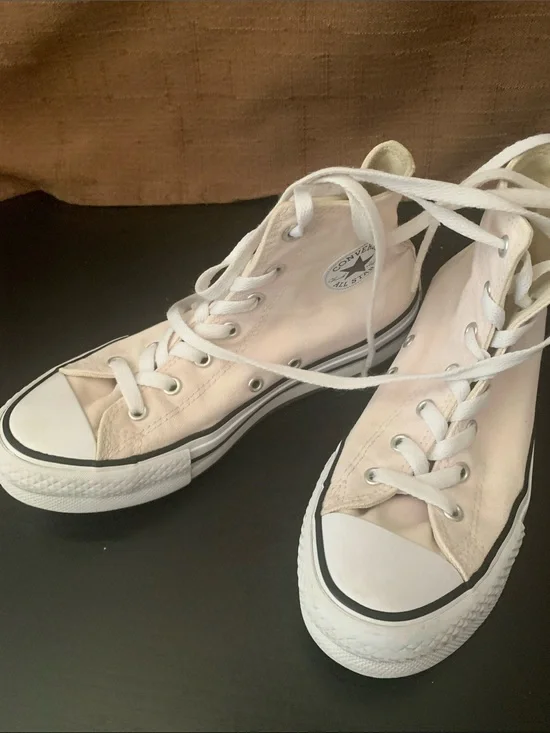 USED Converse High Top Sneakers - Pale Pink and White