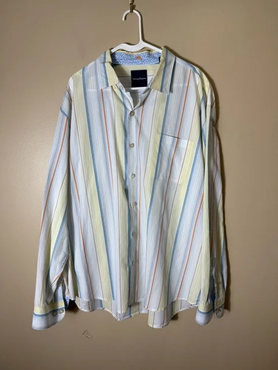 Tommy Bahama 3XL Pima Cotton‎ Stripe Shirt Flip Cuff Resort Beach