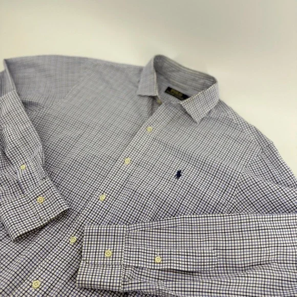 Polo Ralph Lauren Mens Blue White Check Long Sleeve Button Down Shirt Size M