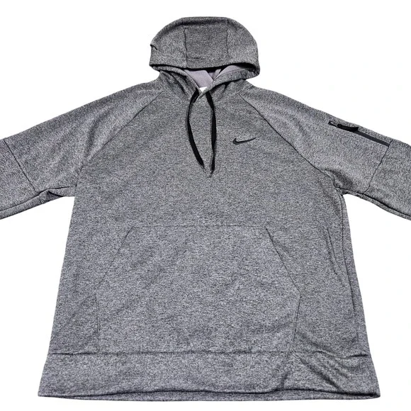 Nike Therma Fit Hoodie Large Gray Performance Fleece Pullover Zip Sleeve Pocket‎
