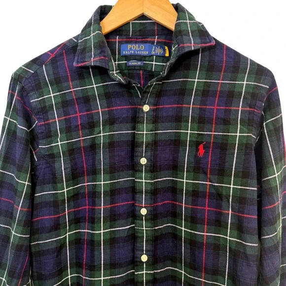 Polo Ralph Lauren Mens Shirt Small Classic Fit Plaid Button Down Cotton