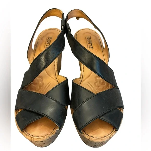 Born Women’s Black Strappy Wedge Sandal Size‎ 8