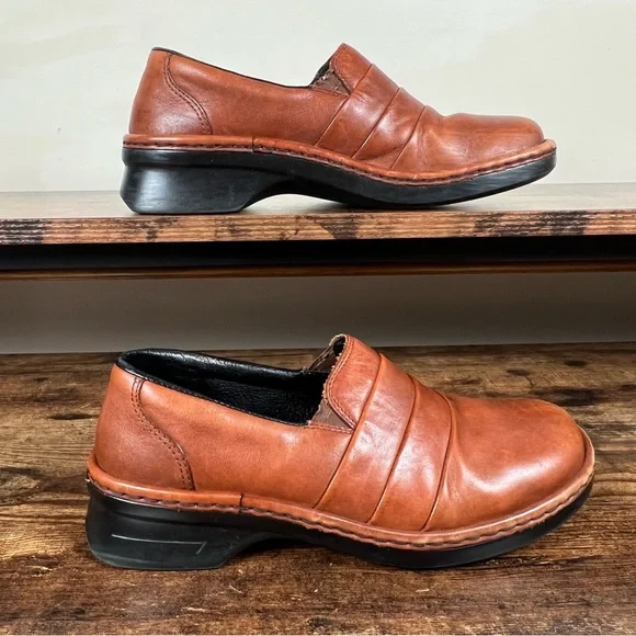 Rieker Leather Shoes Brown Slip On Round Toe Wedge Heel Women's EU 39 US 8