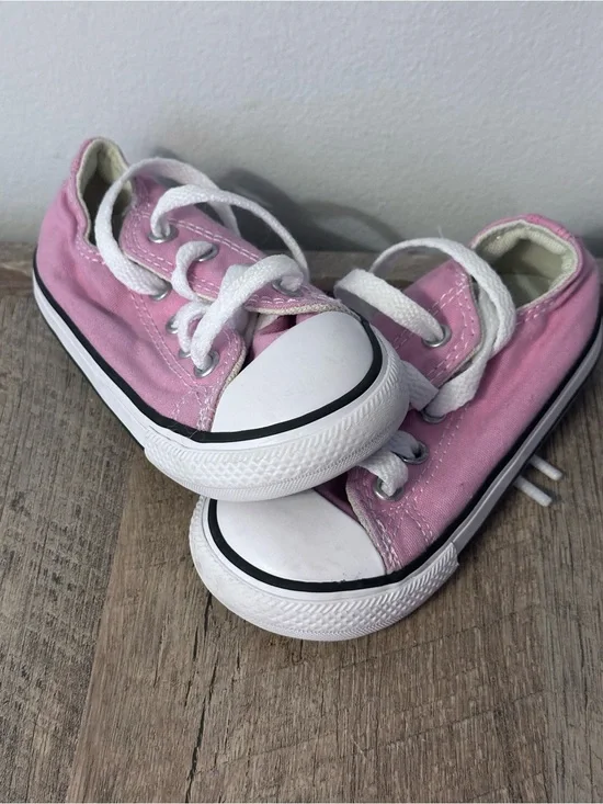Converse Pink Canvas Kids Lace-Up Sneakers with White Toe