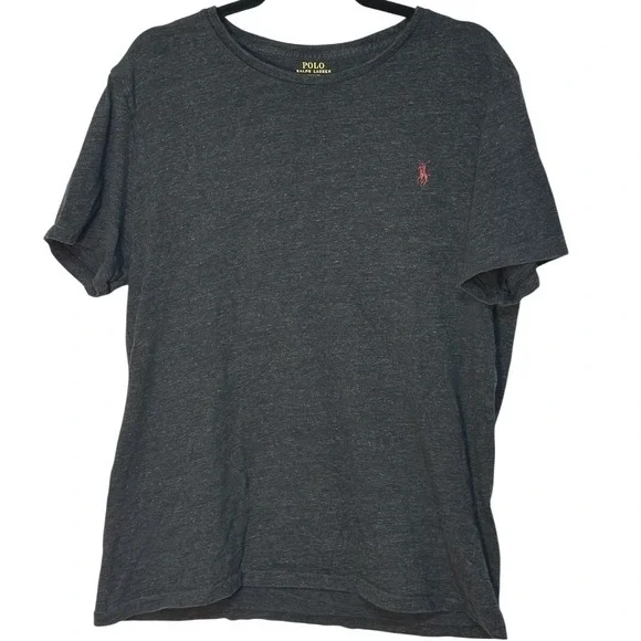 Polo Ralph‎ Lauren Knit T-Shirt Heathered Black Casual Crew Neck Short Sleeve L
