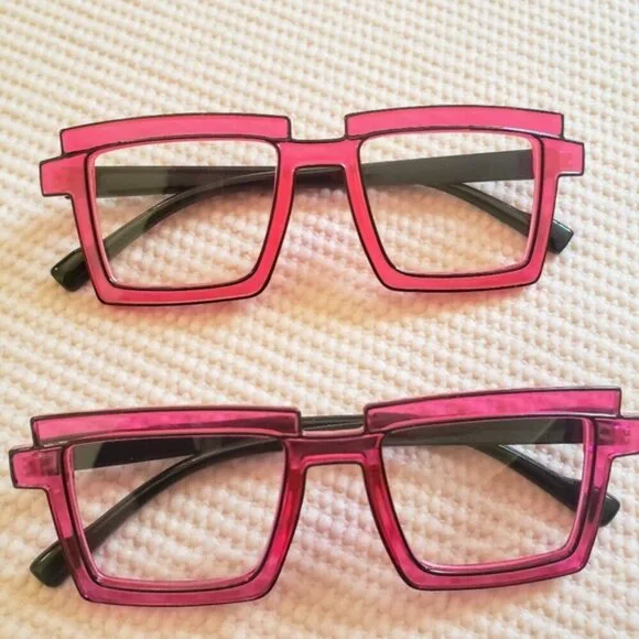 NEW Party Funky Rectangular Eyeglasses Frames Neon Pink Purple Anime SET OF 2