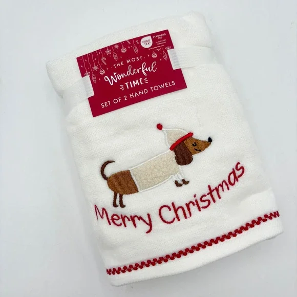 Christmas Dachshund Dog Hand Towels Set of 2‎ Embroidered Holiday Decor