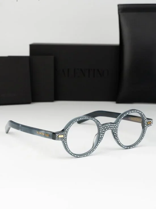 Valentino Women Eyeglasses Blue Pearl Crystal Round VLX-185 C NEW AUTHENTIC