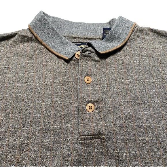 BD Baggies Polo L Mens S/S Gray Check Relaxed Normcore Retro VGUC