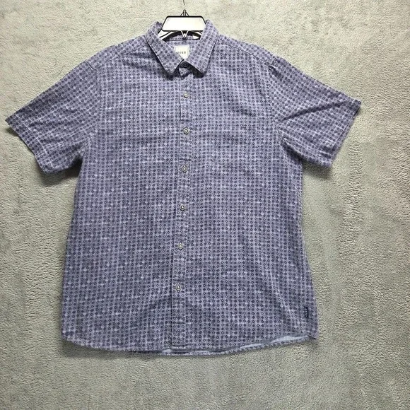 ROWM Shirt Mens Large Blue Button Down Short Sleeve Geometric Beach Vacation