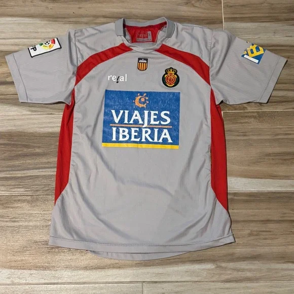 RCD Mallorca 2007-08 Away Jersey Mens Medium Grey Red Real Soccer Shirt La Liga
