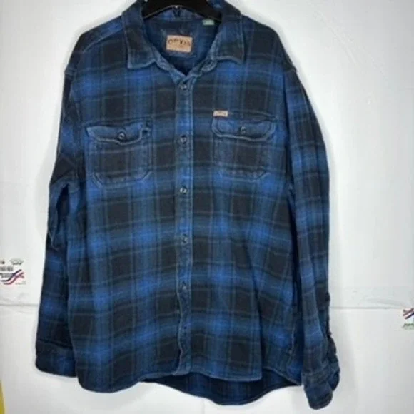 ORVIS Men's Blue‎ Black Plaid Flannel Long Sleeve Button Up Shirt Size XL
