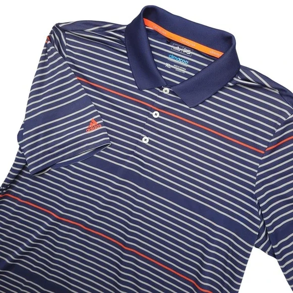 Adidas Climacool Polo Shirt Mens XL Blue Stripe Golf Performance Stretch Top