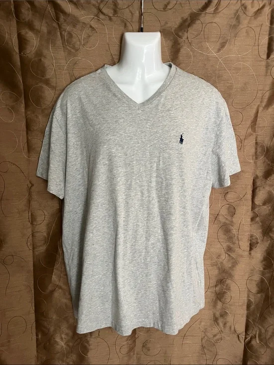Polo Ralph Lauren XL Classic Fit V Neck Tee Gray Pony Logo Cotton Shirt