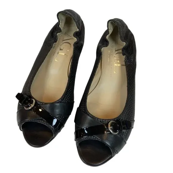 AGL Attilio Giusto Leombruni Leather Peep Toe Short Wedge Heel Italy Size 37