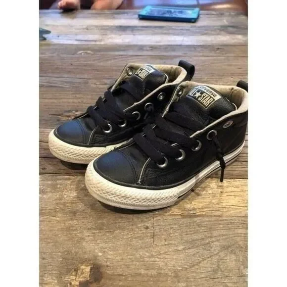 Converse Boy Black Leather shoes 11.5‎