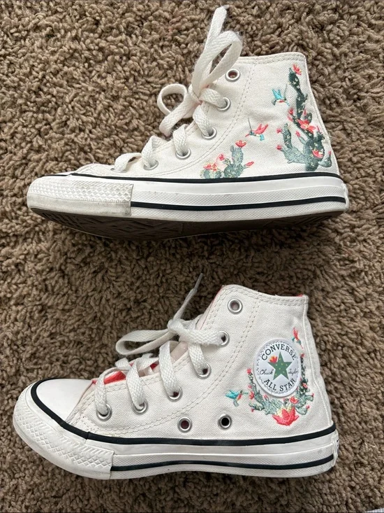 Converse Kids White High-Top Sneakers with Multicolor Floral Embroidery