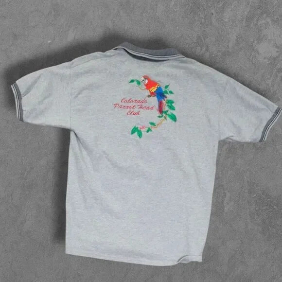 Vintage Parrot Head Of Colorado Embroidered Polo Shirt Large Grey
