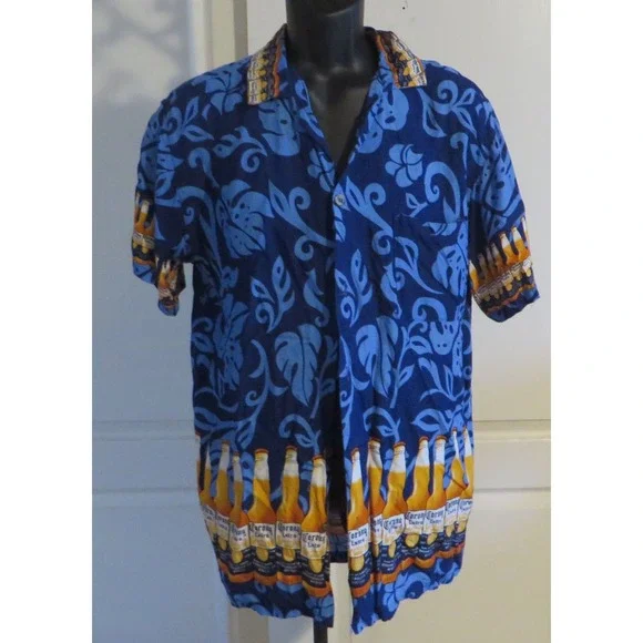 Mens Corona Extra Beer Hawaiian Camp Shirt Rayon XL